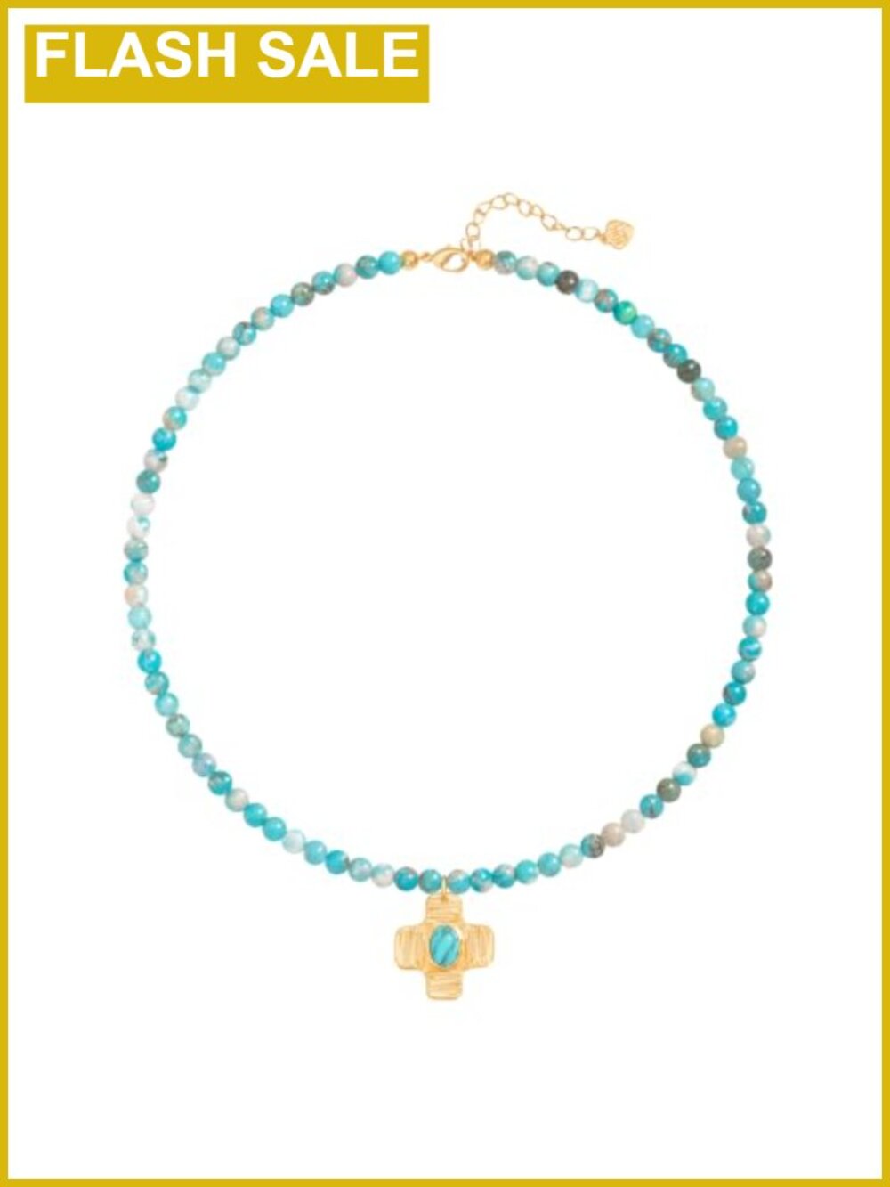 18K Gold Plated Turquoise Beaded Choker Necklace Hammered Cross Pendant Boho